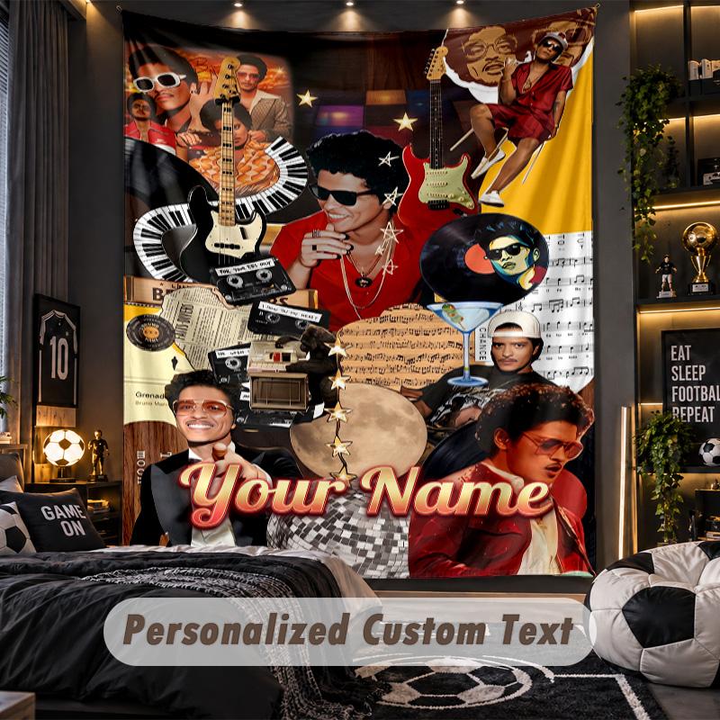 Personalized Wall Tapestry,Bruno Mars Custom Printed Name, Fabric Wall Art For Indoor Room Backdrop
