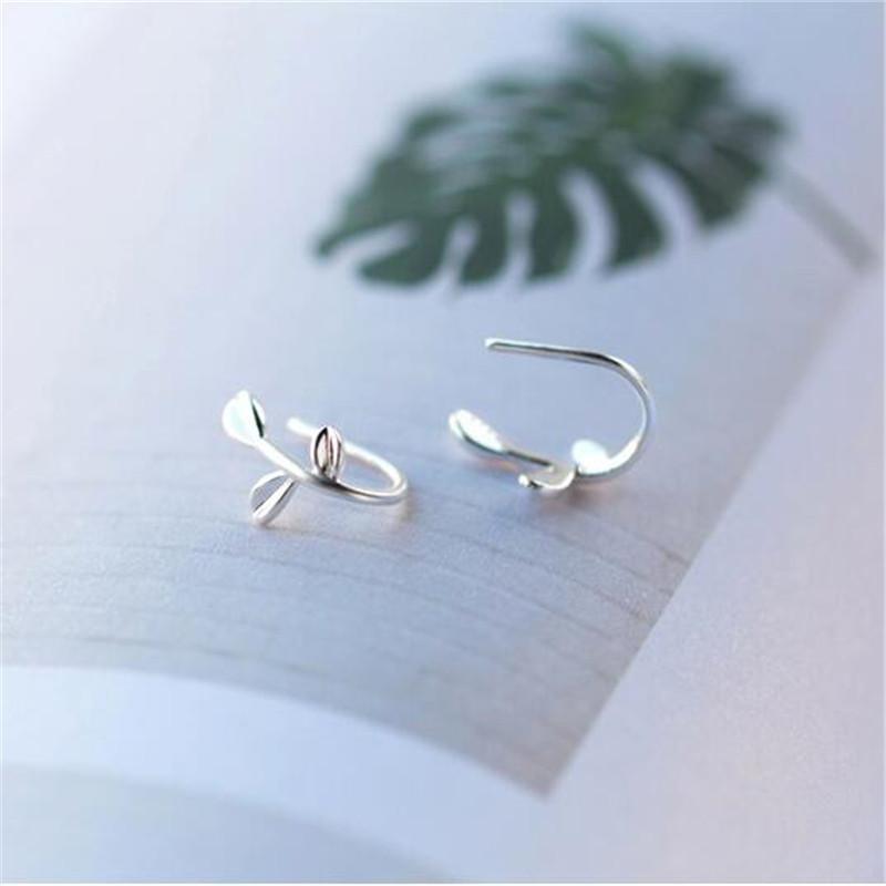 New Arrival Fashion Jewelry Ear Hook 925 Sterling Silver Sweet Leaves Sprout Leaf Simple Women Popular Earrings