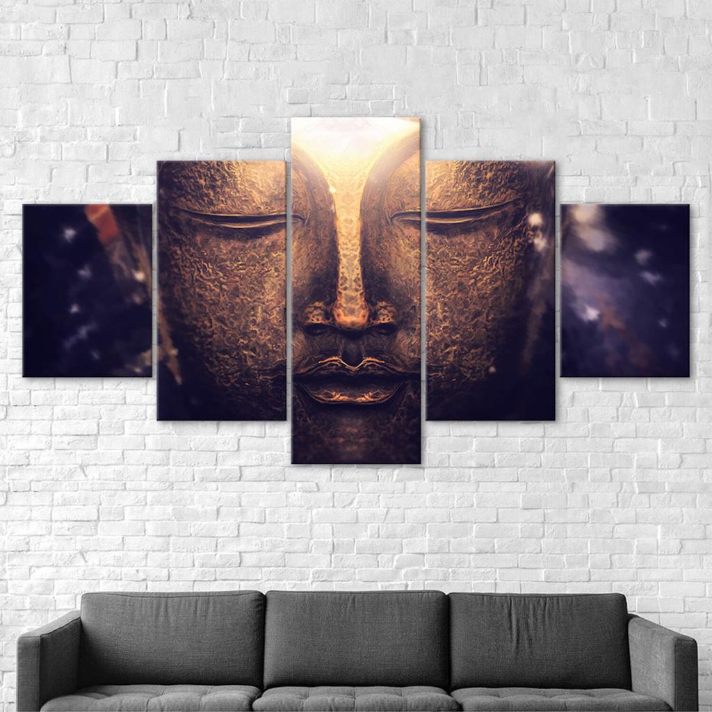 Golden Buddha Statue 5 Piece Canvas Wall Art Five Panel Print Modern Art Poster Home Decor Picture Gift For Him For Her