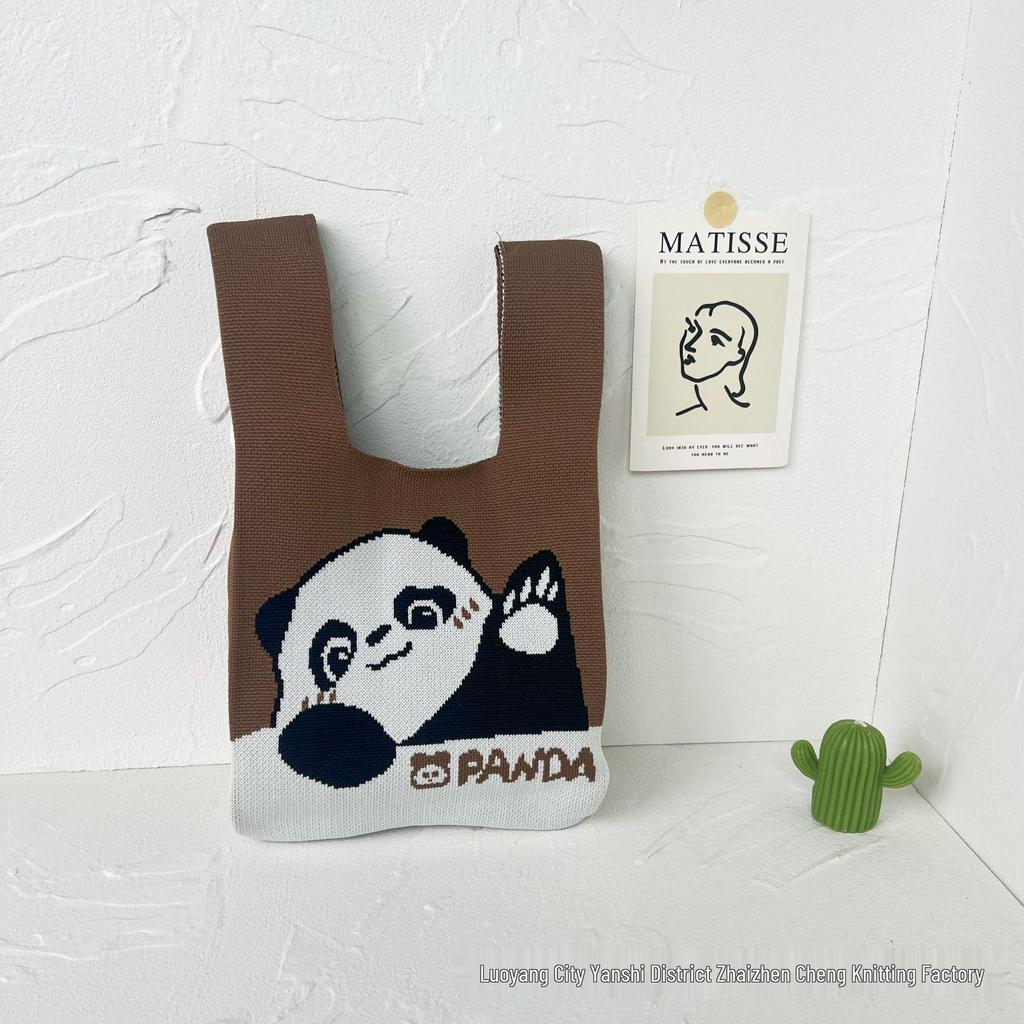 Panda Knit Women's Cross-Border Wrist Tote Handbag