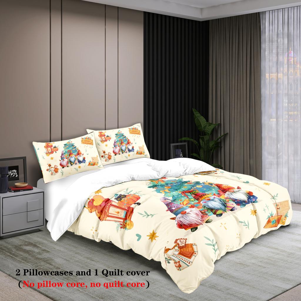 3pcs Merry Christmas Print Coreless Bedding Set Soft and Comfortable Multi Size Bedrooms Dormitory Duvet Cover Machine Washable