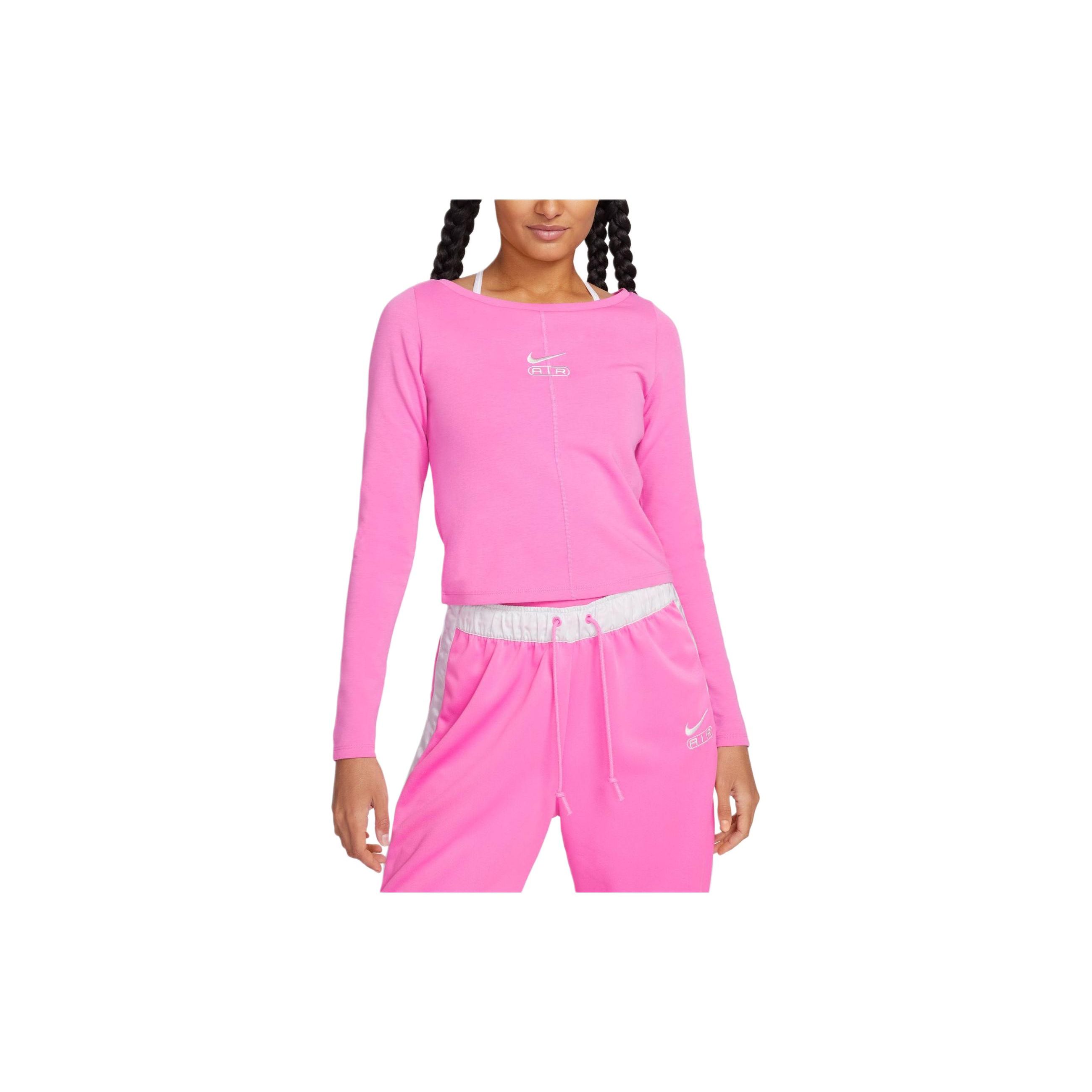 Nike Solid Color Round Neck Long Sleeve Regular T-Shirt Women Tops Fun-Pink FN1912-675