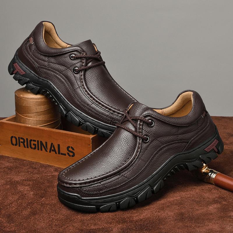 New Trend Mens Genuine Leather Casual Shoes Outdoor Sneakers Comfy Oxford Shoes High Quality Treking Footwear Non-slip Trainers