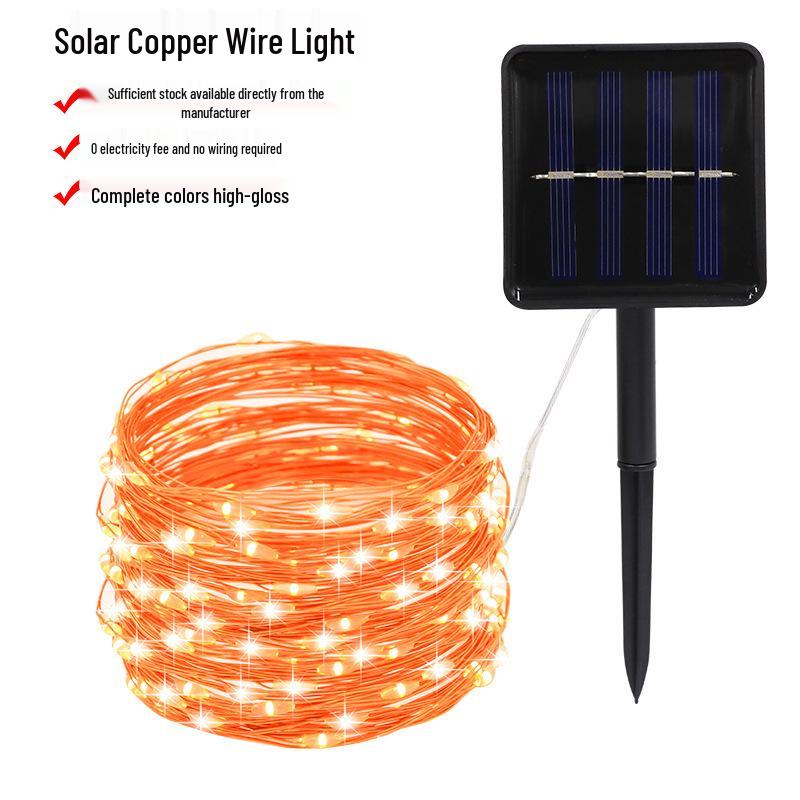 LED Solar Copper Wire Waterproof Outdoor String Lights - Colorful Flashing Christmas Courtyard Decoration