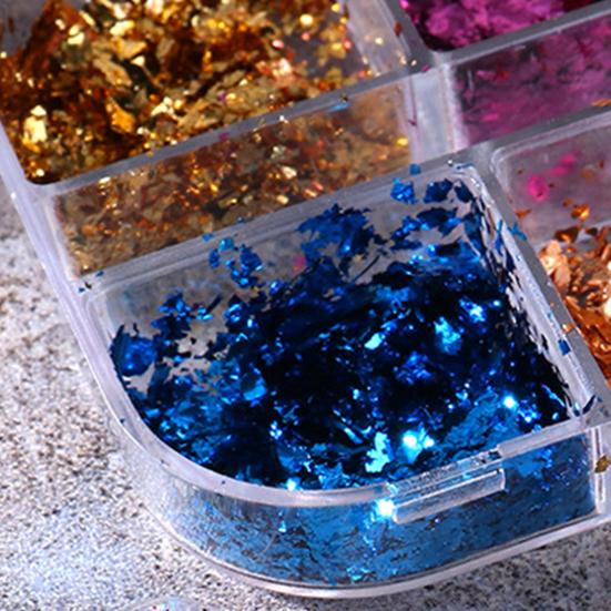 6 Grids/Box Manicure Foil Decal Creative Adorable Shiny Texture Nail Ornament Stickers Particles Foil for Personal Use