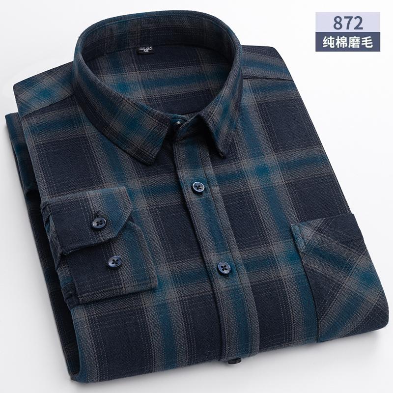 Oversized S~6XL Men's Plaid Shirt Long Sleeve Autumn Spring Soft Standard Fit 100% Cotton Brushed Outerwear Casual Man Clothing