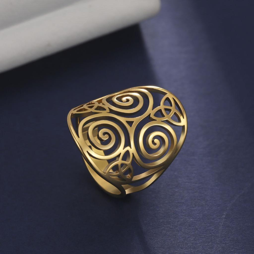 LIKGREAT Triskele Triskelion Adjustable Women Rings Stainless Steel Celtics Knot Rings Spiral Amulet Irish Jewelry Gift New In