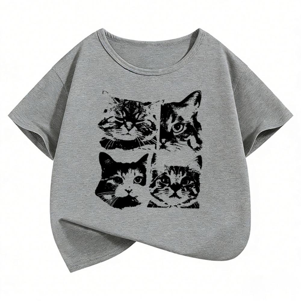 Gothic Vintage Cat Funny T Shirts Short Sleeve Kids Children's T-shirt Boys Girls Summer Spring Casual Top Tee Shirt