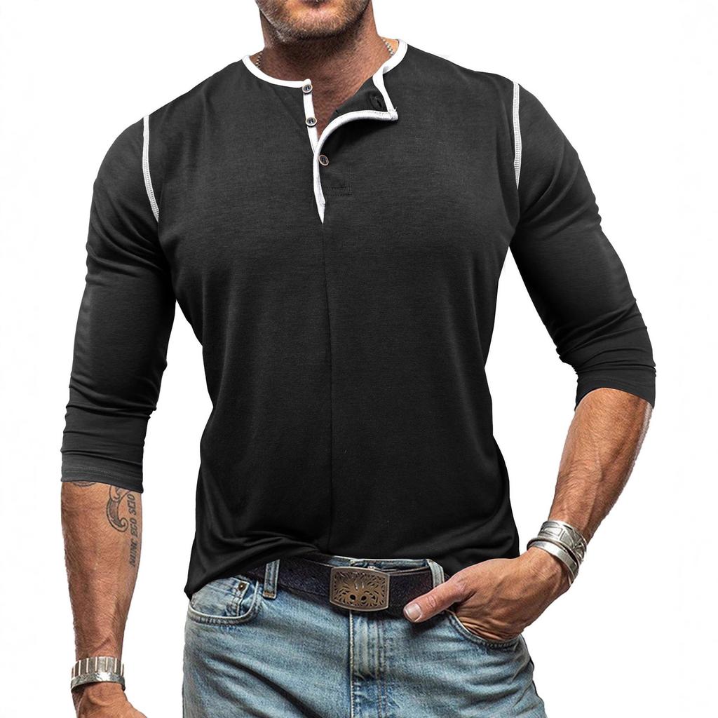 Neue Herbst- und Winter-Herrenbekleidung Langarm-Henley-Shirt Herren-Rundhals-T-Shirt Langarm-Oberteil