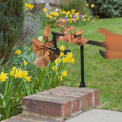 Handmade Metal Drummer Windmill Percussionist Figurine Statue Wind-Powered Kinetic Drummer Sculpture Wind Spinner