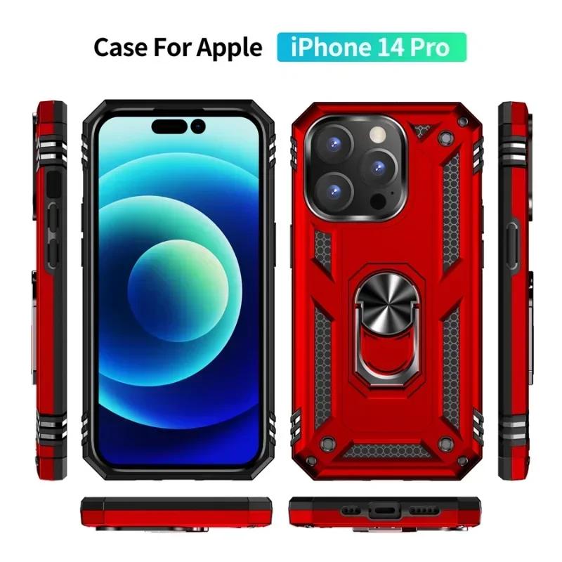 Luxury Shockproof Armor Bumper Case For iPhone 16 15 14 Plus 13 12 11 Pro Max Finger Holder Funda Magnetic Metal Ring Cover