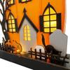 Home Halloween Tabletop Decoration, Lighted Wooden Haunted House Pumpkin Decoration Ornaments, Battery Operated Pumpkin House Ornament Party Supplies