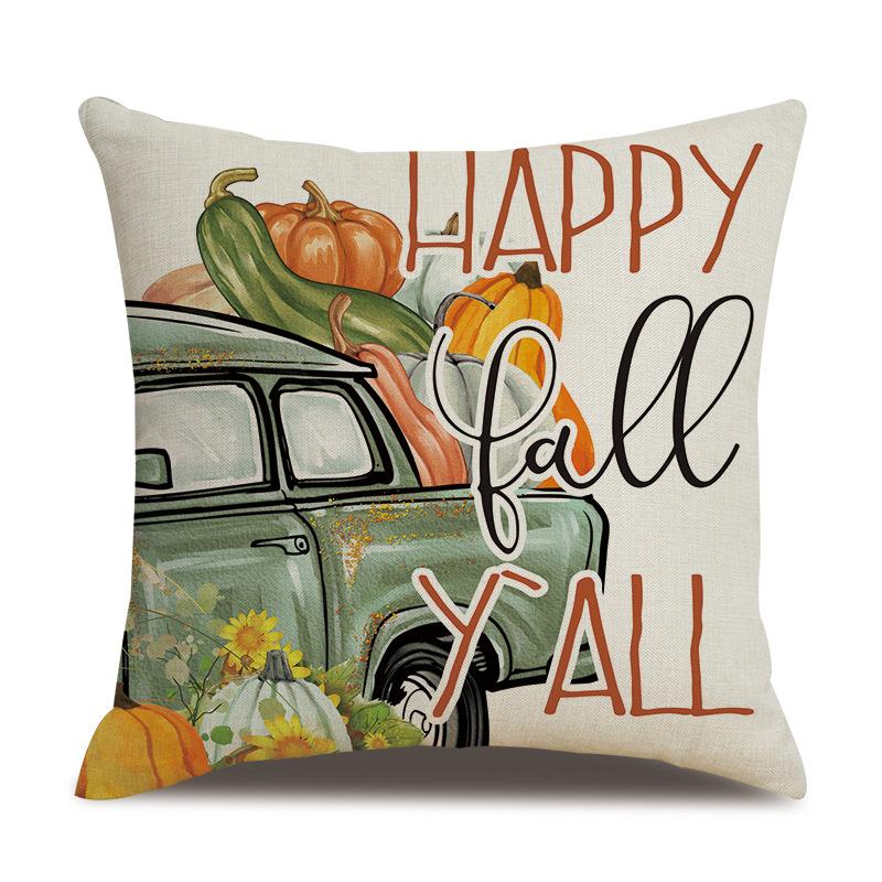 Thanksgiving Linen Pillowcase Autumn Pumpkin Print Pillow Cushion Cover