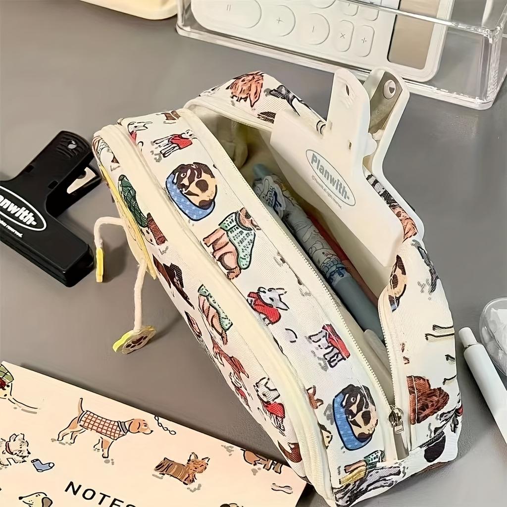 Adorable Canvas Pencil Bag, High-Value, Large Capacity, Double Zipper, Multi-Layer, for Student