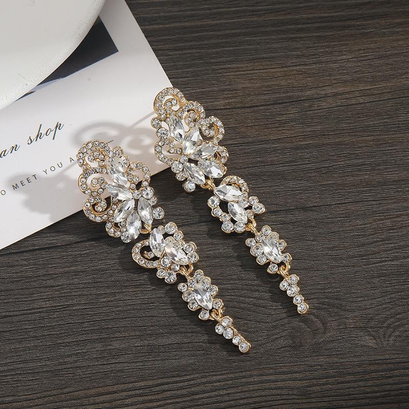 Niche Design Super Flash Crystal Full Diamond Fringed Earrings Long Temperament Earrings Thin Dinner Earrings