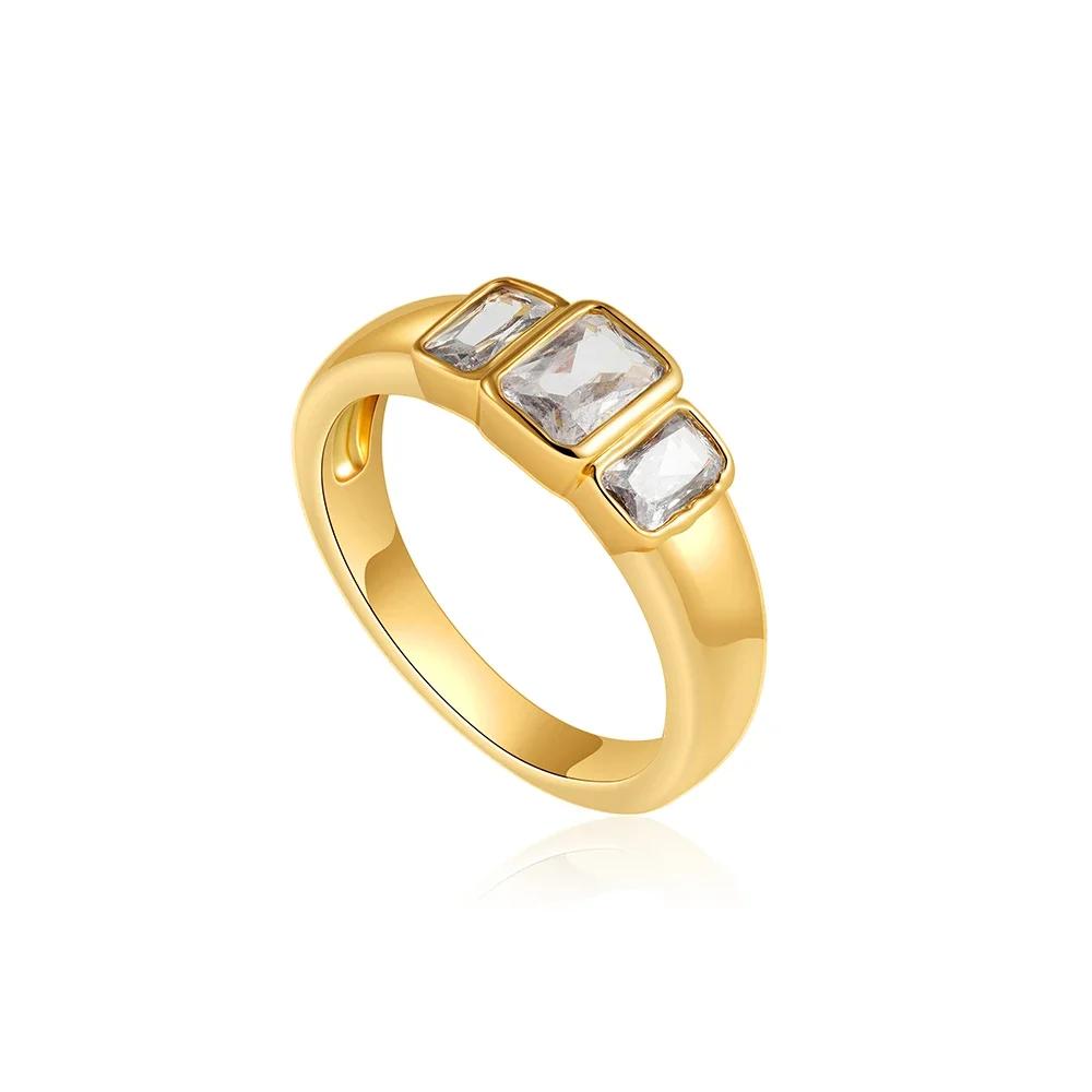 

18K Gold Plated Waterproof Sparkling Cubic Zirconia Engagement Ring for Women Minimalist Delicate Wed Rings Chic Zircon Anillos size 6