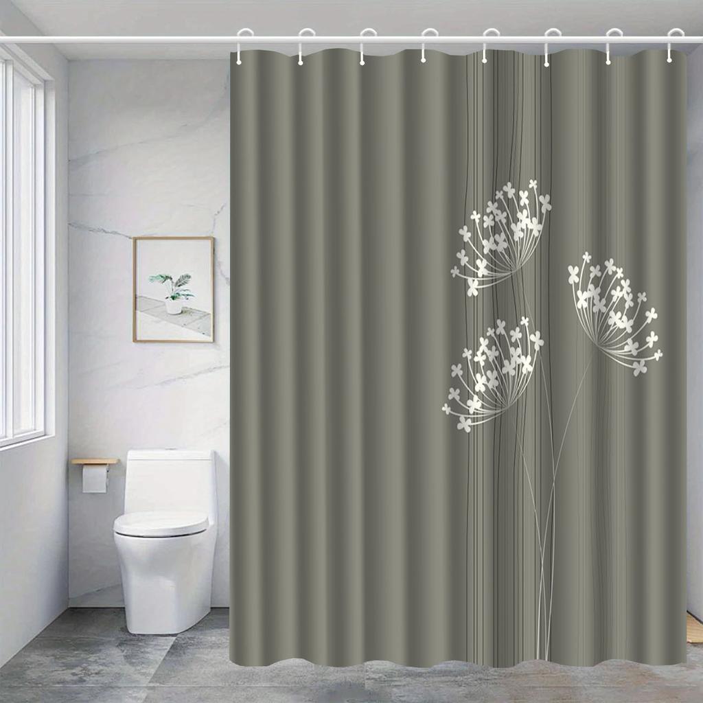 Modern Gray Shower Curtain Floral Pattern Dandelion Design Elegant Bathroom Decor Waterproof Printed Bath Curtain Home Style