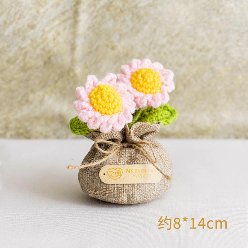 2025 Knitted Flowers Potted Cute Crochet Flowers Knitting Flower Wedding Guest Gift Crochet Rose Sunflower Table Decor