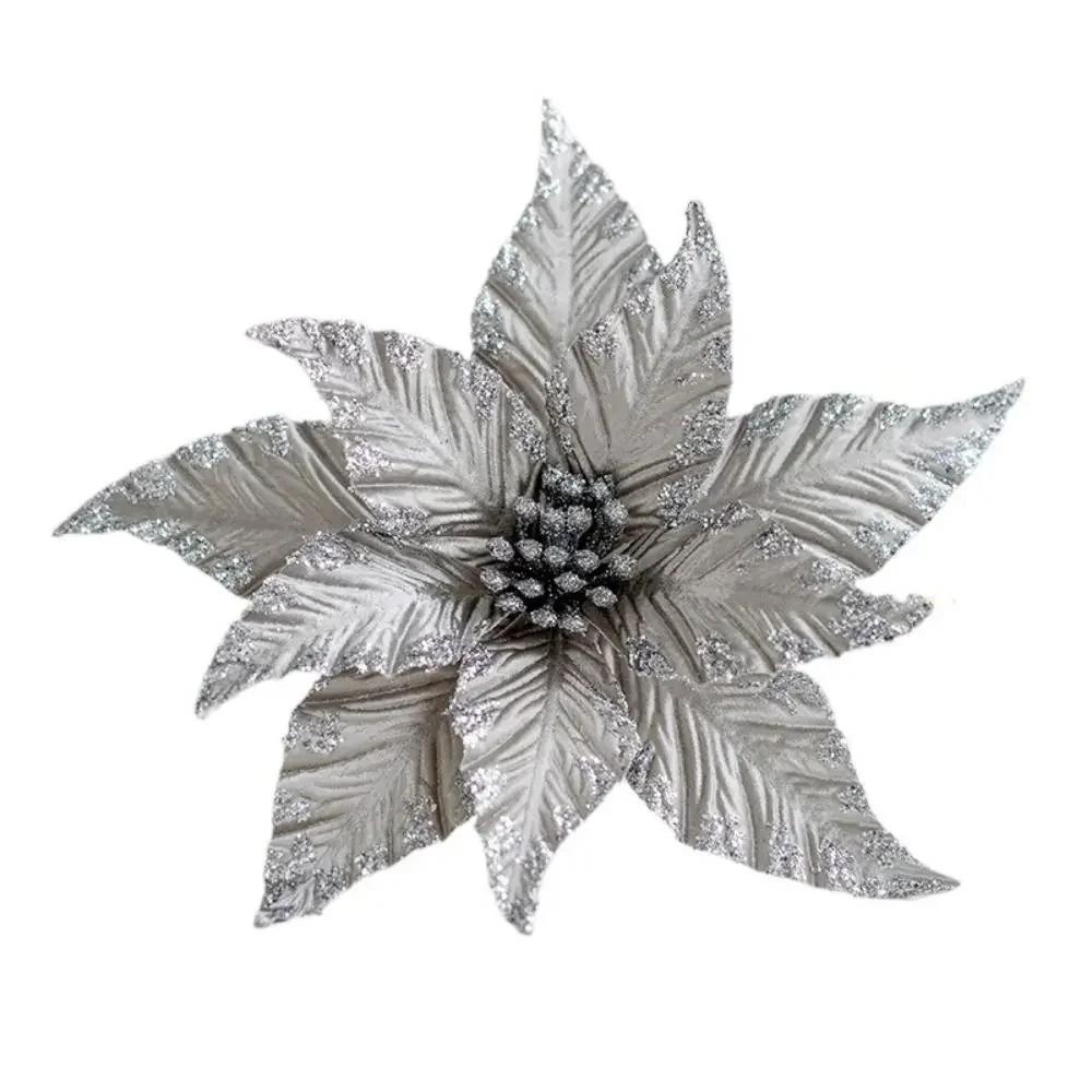 Handmade Artificial Christmas Flowers Shiny DIY Simulated Christmas Flower Multi-color Christmas Tree Accessories Event Layout