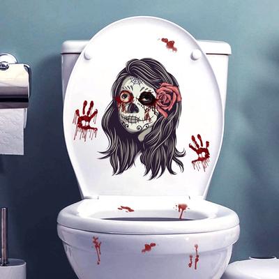 Halloween Toilet Seat Cover Scary Handprint Wall Sticker Bathroom Decor Creative Wall Sticker