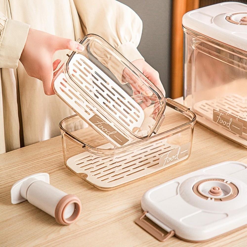 Drainable Vacuum Storage Box Transparent Fresh-Keeping Box Sealed Food Container  Refrigerator