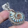 Natural Ammonite Fossil Gemstone 925 Sterling Silver Jewelry Pendant 1.93" N8z49