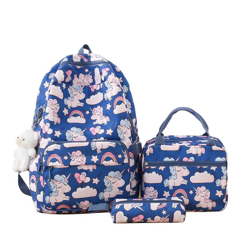 Cartoon Three-Piece Backpack Set Student Printed Schoolbag Women's Large Capacity Lightweight Backpack