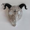Full Face Rhinestone Mask Halloween Mask, Black White Skull Ram Horn Sparkling Masquerade Sparkly Crystal Glitter Party for Adults