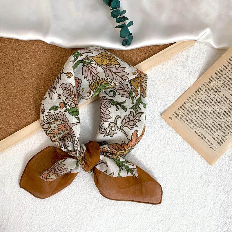 Cotton square scarf, silk scarf, high-end new small shawl, neck protector, small scarf, multi-purpose floral headscarf, headband, hair tie