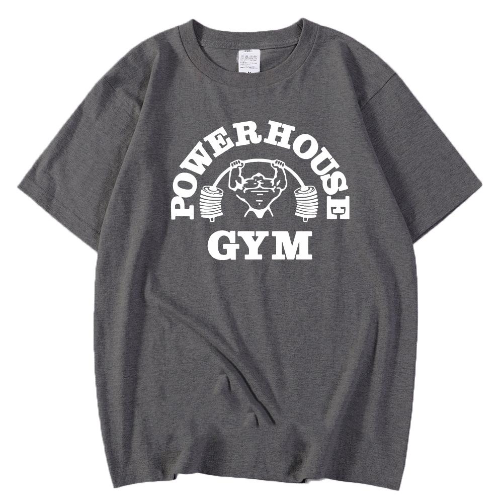 Powerhouse Gym Print Cotton T-shirt Men Women Sportswear Oversized Tshirt Short Sleeve Tee Summer Fitness T Shirts Clothes Tops