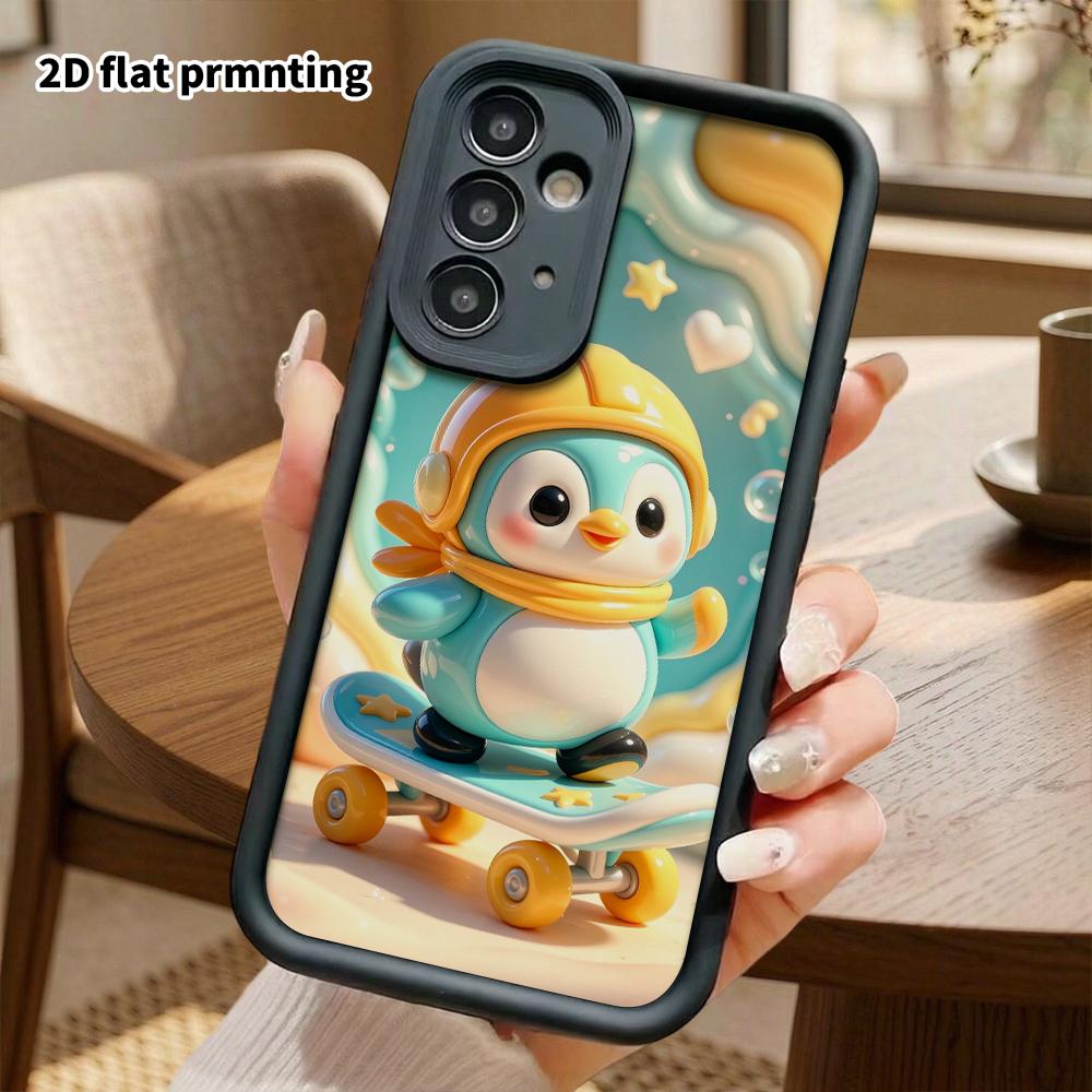 Phone Case: 2D Flat, Suitable for Samsung Galaxy A34 A35 M05 M06 S20 S22 S21 FE Plus 5G Protective Case, Little Skateboarding Penguin, Perfect Christm
