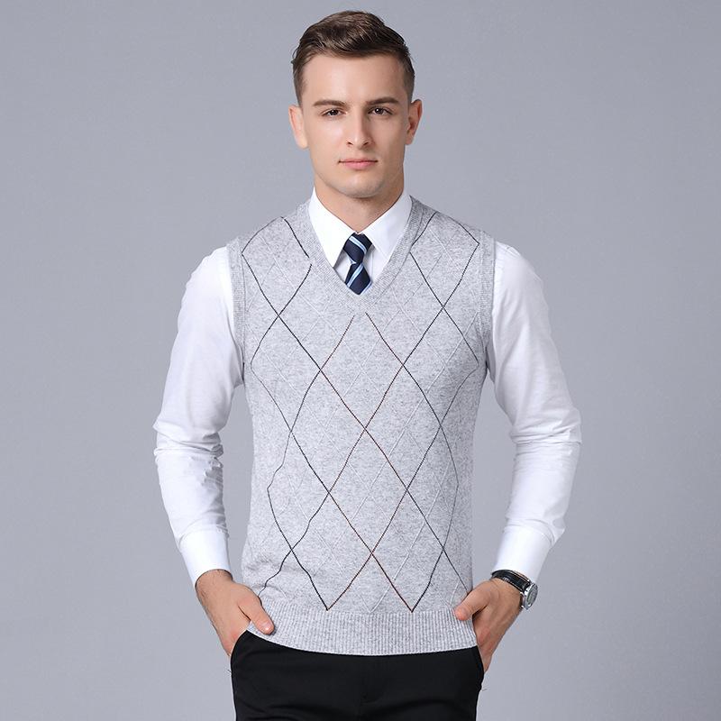 Men S Sleeveless V Neck Plaid Knit Vest Pullover Casual Top