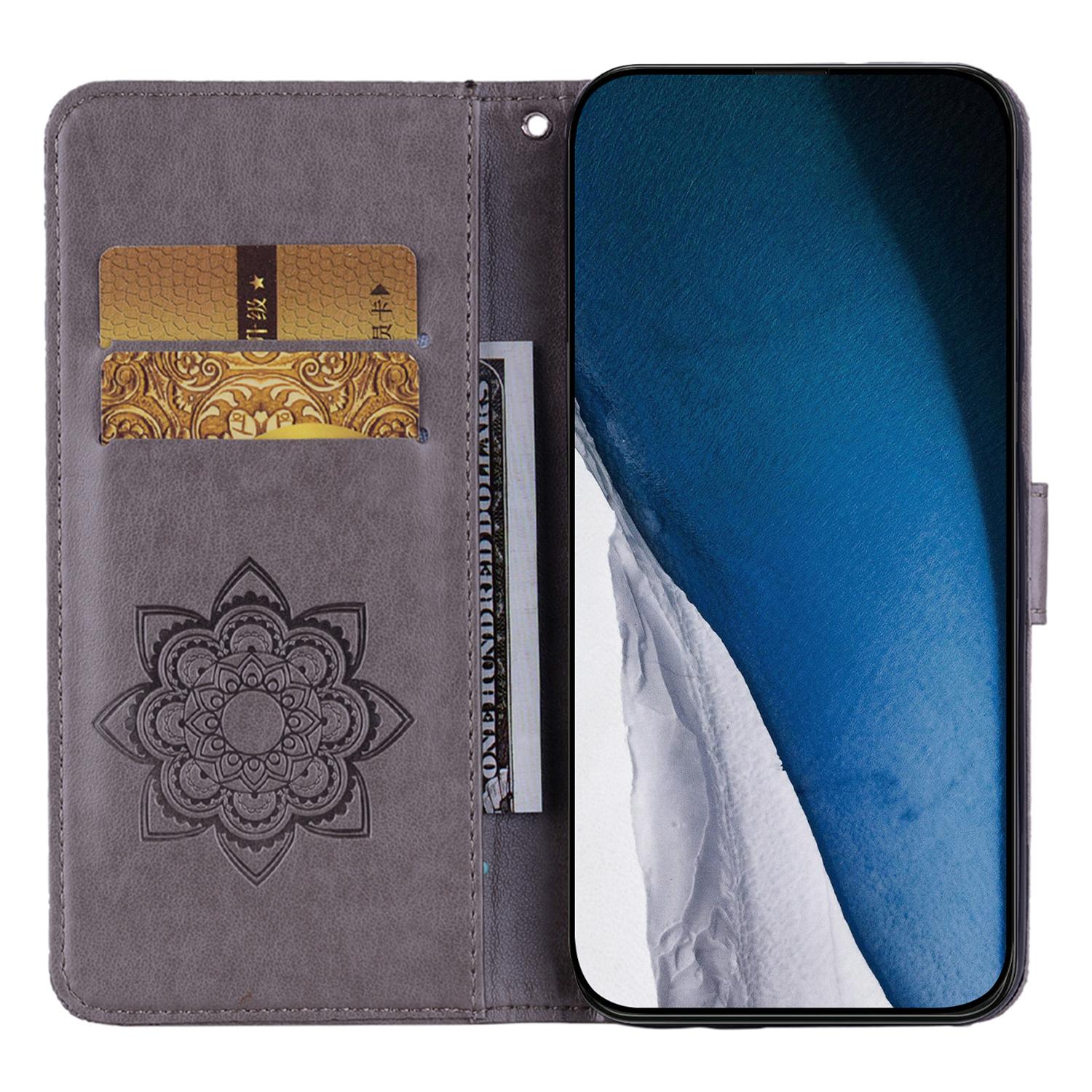 

For iPhone 16 Pro Max Wallet Case Owl Flower Imprinted Rhinestone Leather Cover Rose Gold