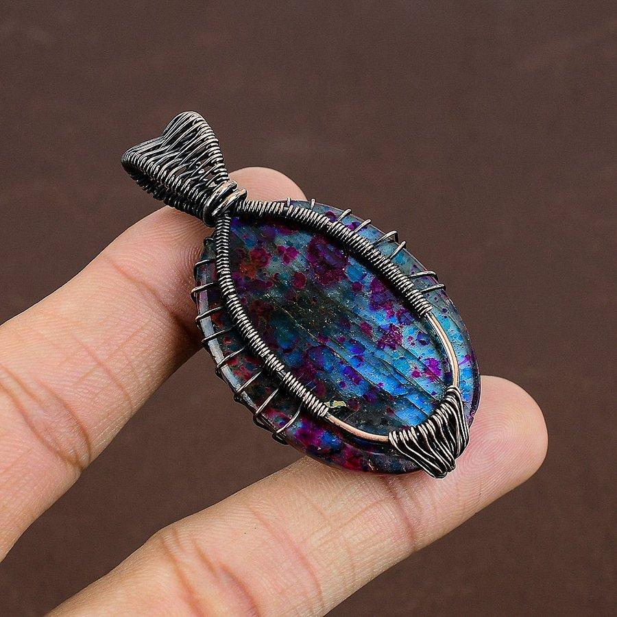 Multi Labradorite Handmade Copper Wire Wrap Jewelry Pendant 2.36" b6S97