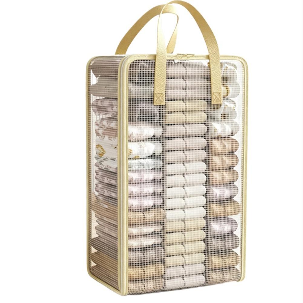 Transparent PVC Clothes Storage Bag Large Capacity Foldable Quilt Organizer with Reinforced Handles Dustproof Wardrobe Organizer