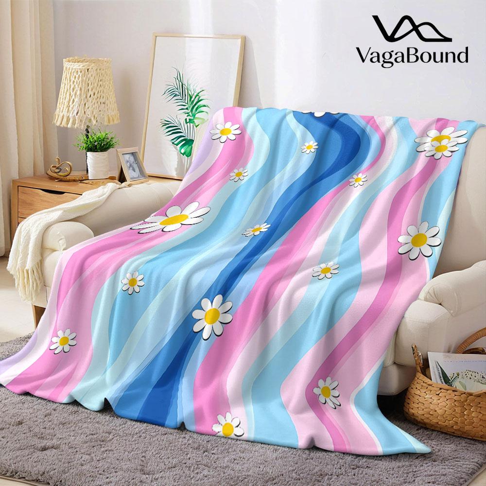 wavy daisy stripe Flannel Blanket Warm Soft Halloween Christmas Decorative Couch Warm Cozy All-Season Gift