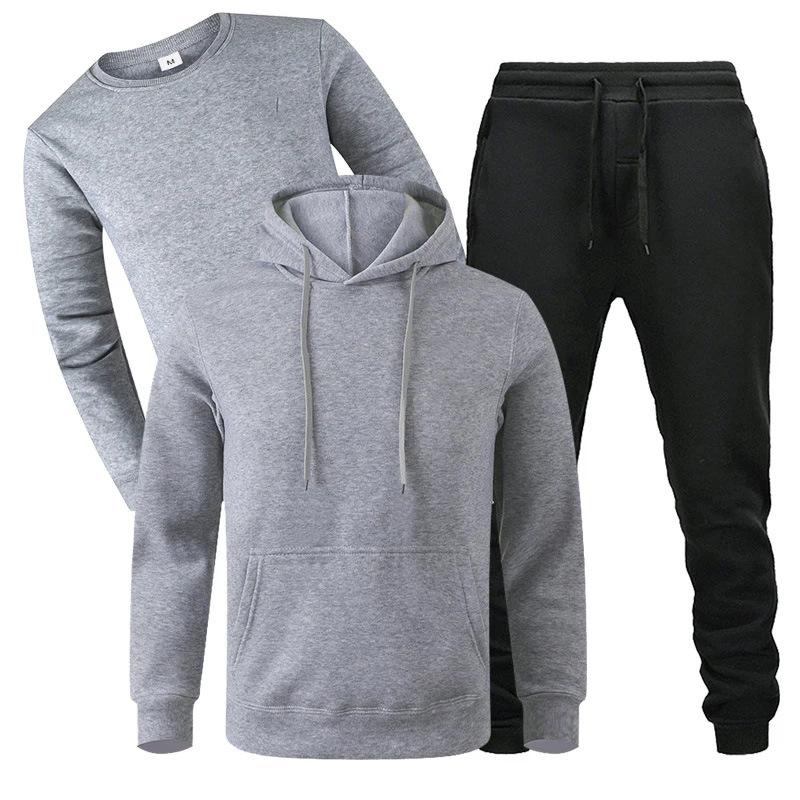 

Loose Men s Autumn and Winter Fleece Sweater Sweatpants Three-piece Casual Sports Long-sleeved Suit Men XXXL