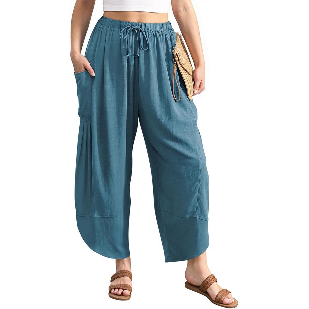 Women's Solid Color Pleated Waist Loose Wide Leg Straight Leg Pants