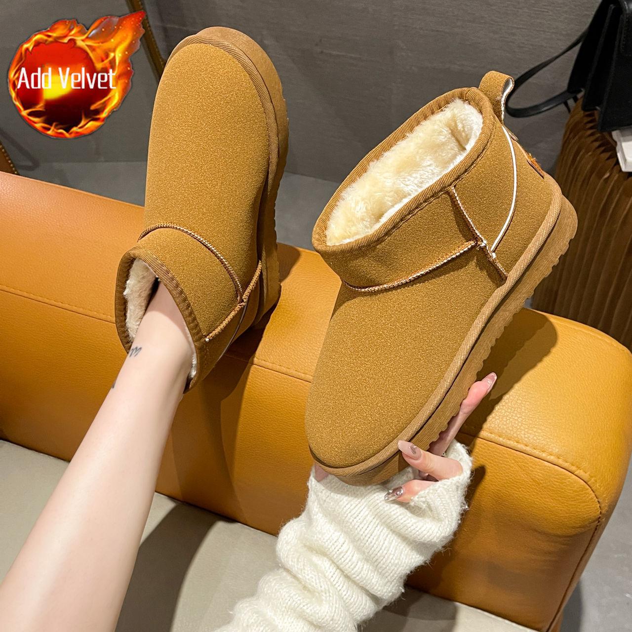 

Fashion Winter Round Toe Booties Flat Ladies Shoes Fleece-lined Women s Snow Boots Plush Warm Trend 2025 Designer Luxury Footwear Sale 40