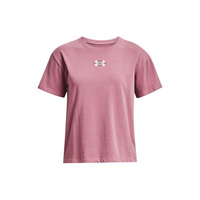 Crest Letter Print Round Neck Drop Shoulder Short Sleeve T-Shirt Women T-Shirts Pink 1379391-697