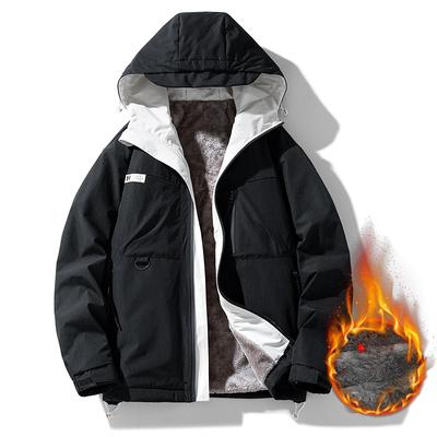 Casual Hooded Jacket Men's Autumn and Winter New Casual Tooling Jacket Fleece Thickened Mountain Coat