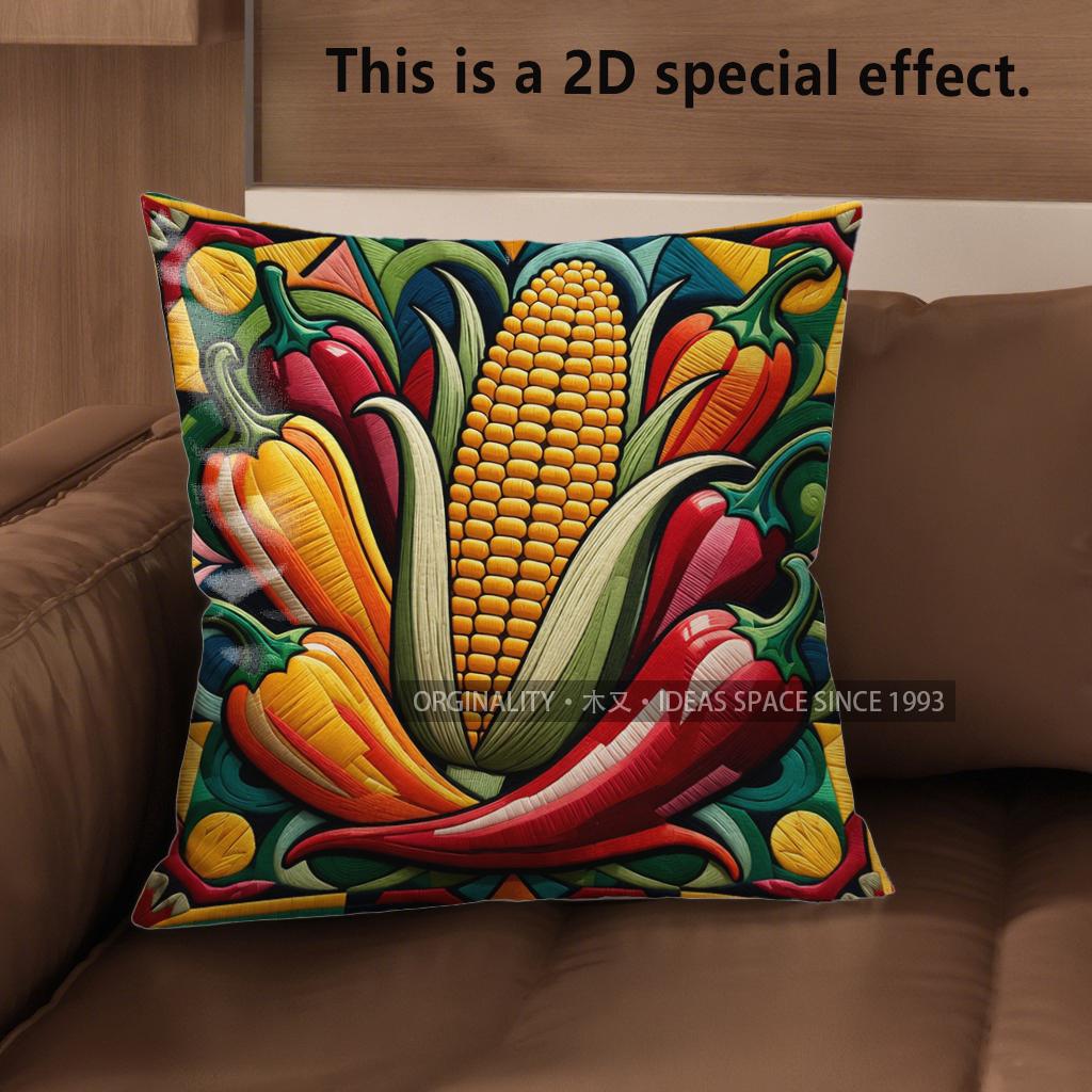 2D Rustic Farm Chili Corn Throw Pillow Covers Pattern Cushion Cover Suitable For Sofa Bedroom Car Pillow Cover