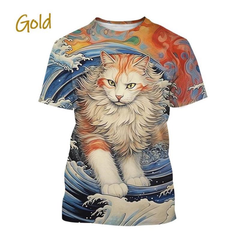 Fashionable Personalized Harajuku Style Unisex Short-sleeved Top New Animal Cat 3D Printed T-shirt