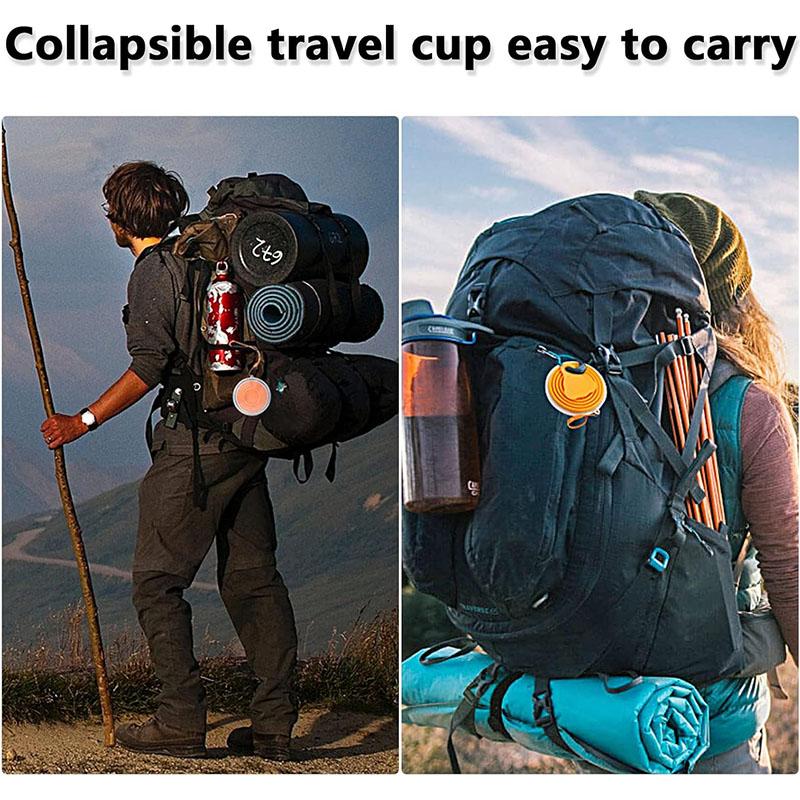 Silicone Collapsible Travel Cup Portable Folding Camping Cup Sets with Lids, Blue & Orange