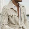 Herrenmantel Vintage Umlegekragen Einreiher Streifen Herbsthemd für den täglichen Gebrauch