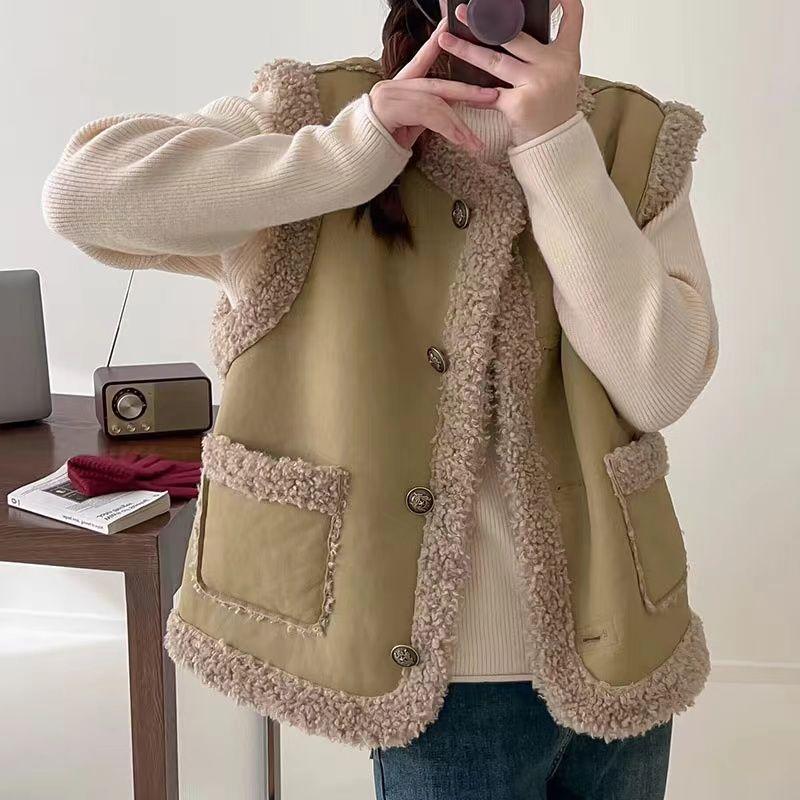 Lamb Fur Vest Women's Korean Version Loose Imitation Fur One-piece Thick and Warm Outer Vest Jacket
