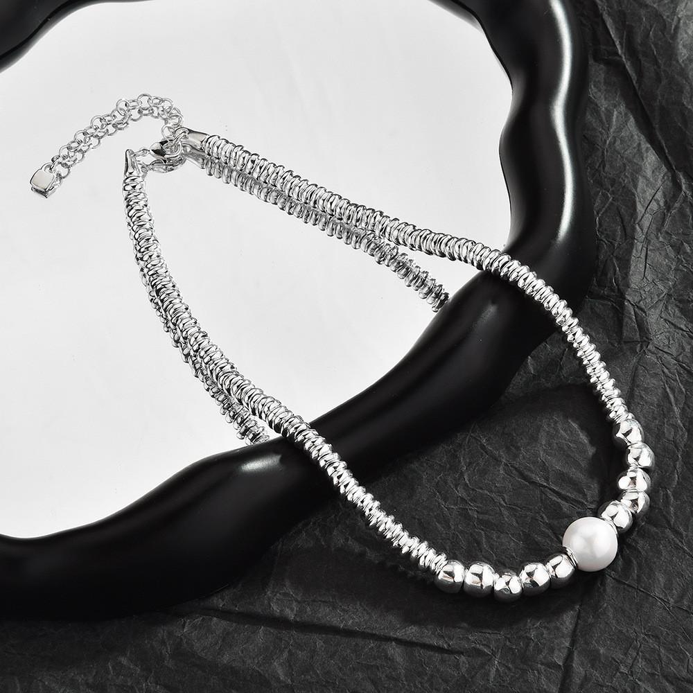 Geometric Gold Plated Necklace For Women With Pearl Beads Elegant Summer Accessory