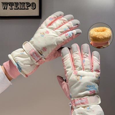 Plush Gloves for Women Winter Thickened with Fur Warm Riding Gloves Cold and Windproof Anti Slip Gloves Touch Screen Gloves Skiing Teddy Bear Gloves