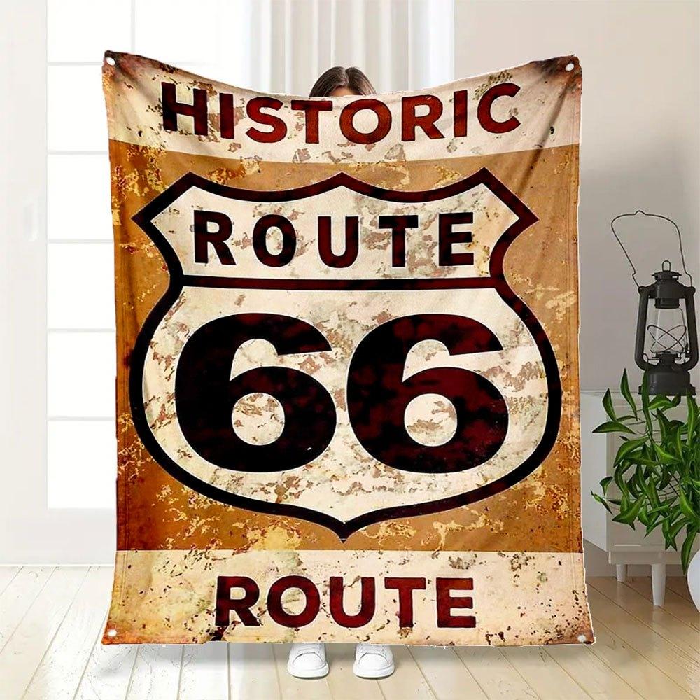 Historic Route 66 Metal Sign Wall DecorBlanket Flannel Throw Blanket for Sofa, Bed, Travel, Camping, Office, Couch, Chair, And Bed Gift for