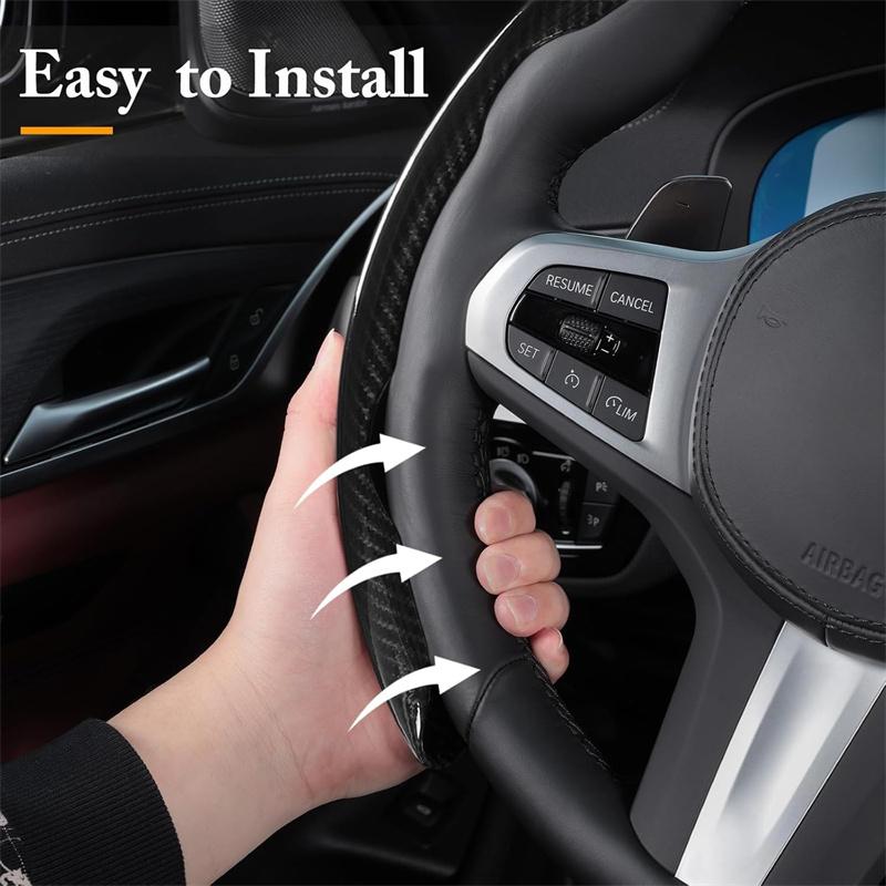 3Pcs 38Cm Carbon Fiber Car Steering Wheel Cover Non-Slip Protective Cover Segmented Car Styling Accessories For 99% Car